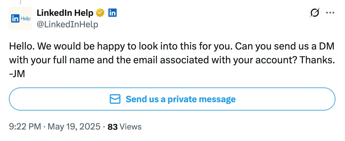 LinkedIn Reaching Out Via Tweet