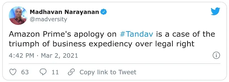 Amazon's apology for Tandav
