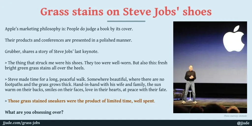 Grass stain on Steve Jobs' shoes