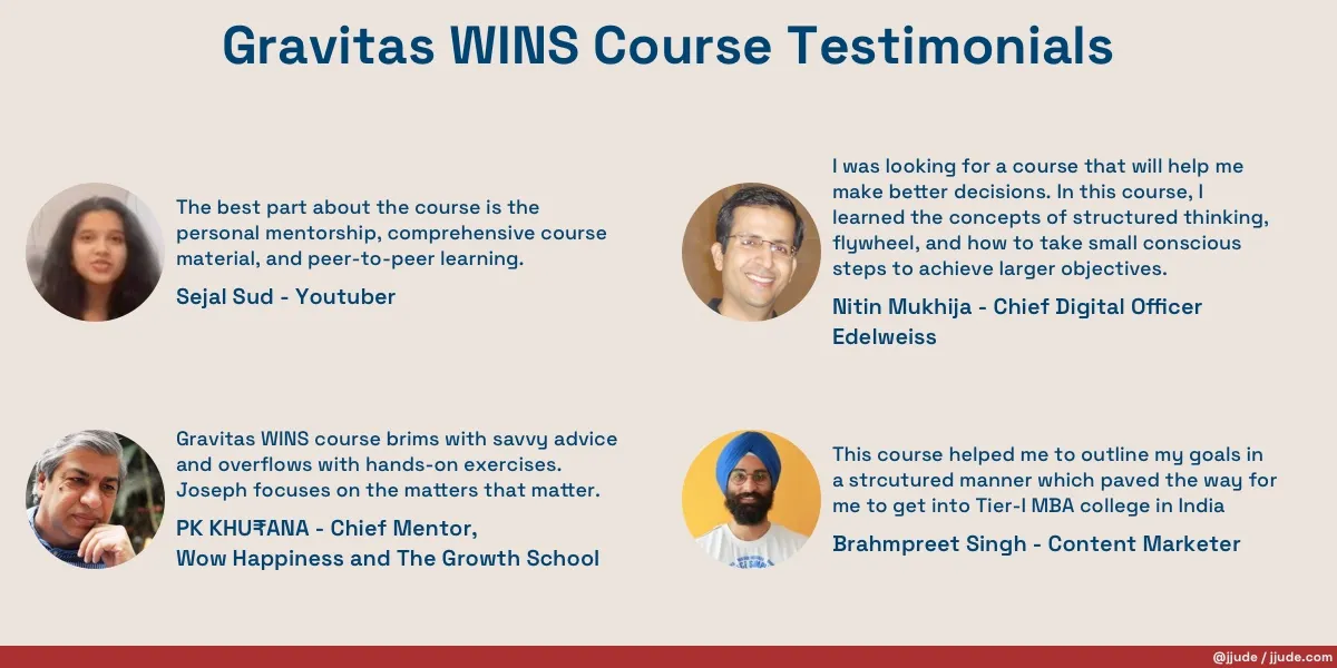 Testimonials for Gravitas WINS course
