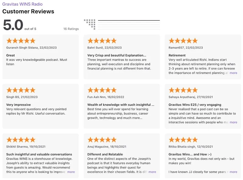Reviews of Gravitas WINS Radio on Apple Podcast