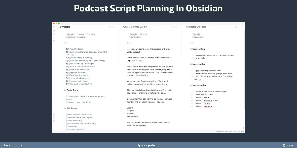 Planning a podcast in obsidian