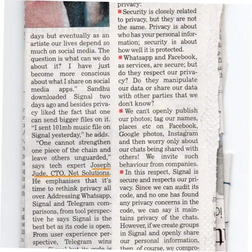 Joseph Jude comments on WhatsApp Privacy